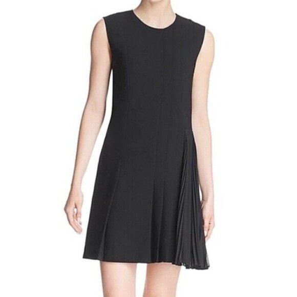 Theory Sz 4 Black Pleated Admiral Crepe Sleeveless Day Dress Sheath Shift - Picture 3 of 16